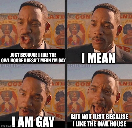 Amity supremacy ? |  I MEAN; JUST BECAUSE I LIKE THE OWL HOUSE DOESN’T MEAN I’M GAY; BUT NOT JUST BECAUSE I LIKE THE OWL HOUSE; I AM GAY | image tagged in gay | made w/ Imgflip meme maker