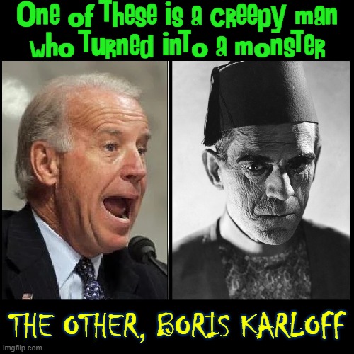 Can you tell the difference between bad actors & true icons? | One of these is a creepy man
who turned into a monster; THE OTHER, BORIS KARLOFF | image tagged in vince vance,creepy joe biden,monster,boris karloff,memes | made w/ Imgflip meme maker