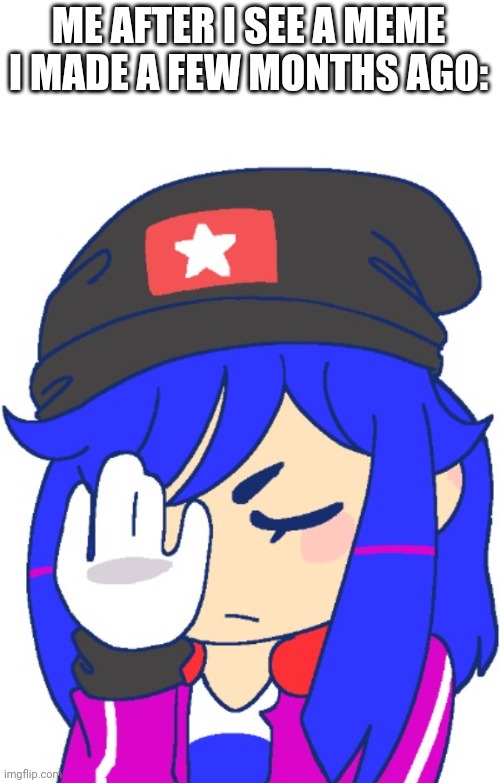 Mood | ME AFTER I SEE A MEME I MADE A FEW MONTHS AGO: | image tagged in heroine bibi facepalm | made w/ Imgflip meme maker