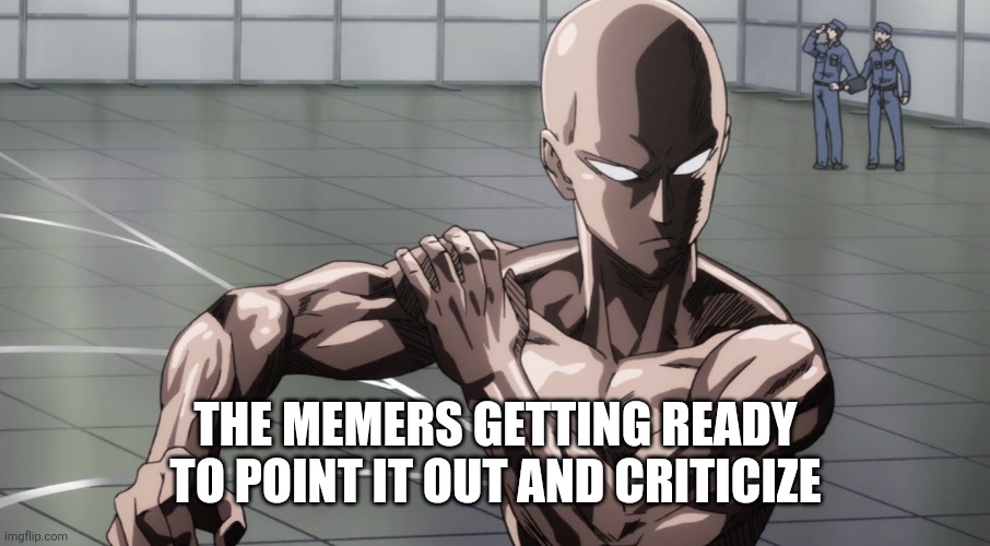 Saitama - One Punch Man, Anime | THE MEMERS GETTING READY TO POINT IT OUT AND CRITICIZE | image tagged in saitama - one punch man anime | made w/ Imgflip meme maker
