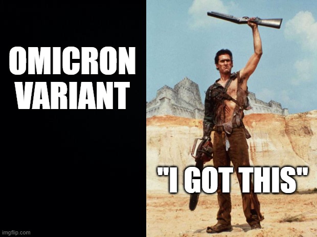 Omicron variant |  OMICRON VARIANT; "I GOT THIS" | image tagged in ash,evildead,omicron,variant | made w/ Imgflip meme maker