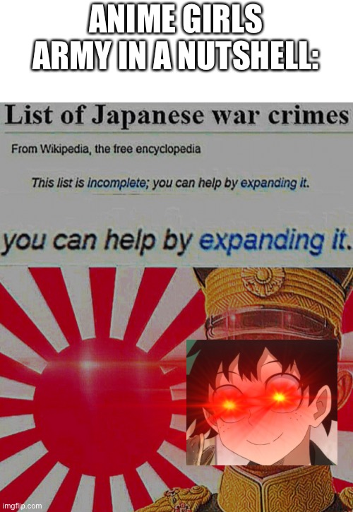 war crimes | ANIME GIRLS ARMY IN A NUTSHELL: | image tagged in war crimes | made w/ Imgflip meme maker