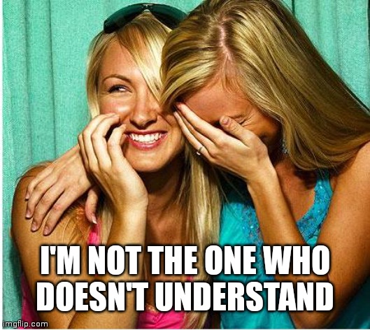 Laughing Girls | I'M NOT THE ONE WHO
DOESN'T UNDERSTAND | image tagged in laughing girls | made w/ Imgflip meme maker