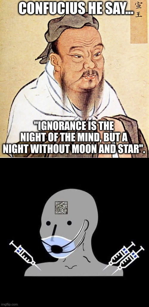 Ignorance | CONFUCIUS HE SAY... "IGNORANCE IS THE NIGHT OF THE MIND, BUT A NIGHT WITHOUT MOON AND STAR". | image tagged in confucius says,npc | made w/ Imgflip meme maker
