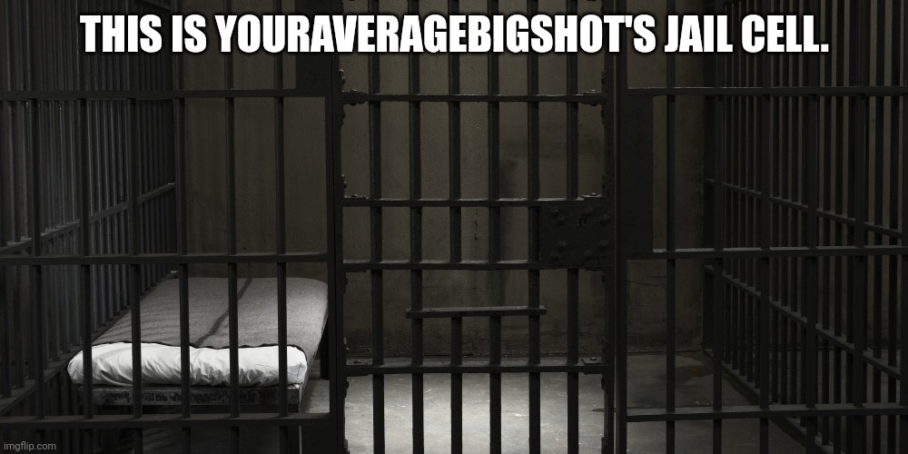 Jail Cell | THIS IS YOURAVERAGEBIGSHOT'S JAIL CELL. | image tagged in jail cell | made w/ Imgflip meme maker