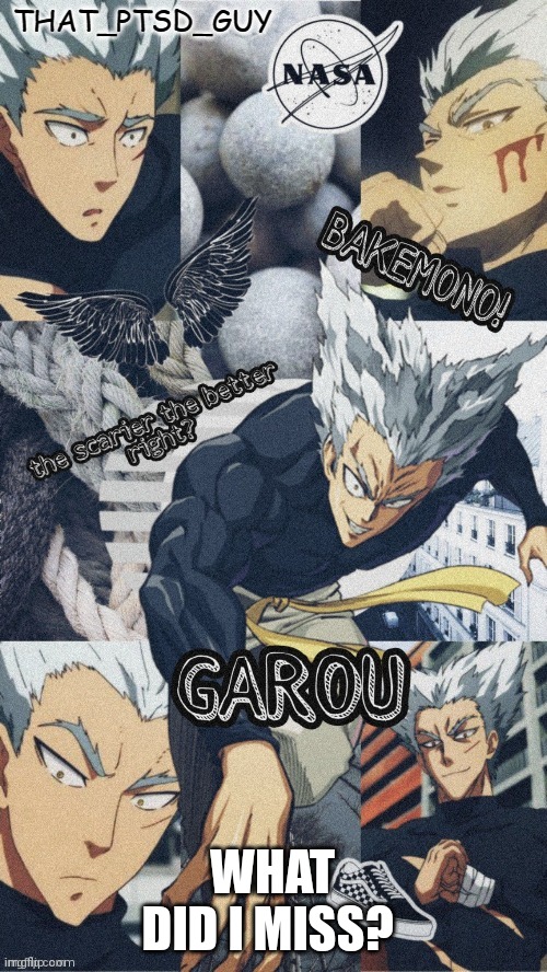 ptsd guy garou announcemet or any other shit temp | WHAT DID I MISS? | image tagged in lol ptsd guy garou temp | made w/ Imgflip meme maker