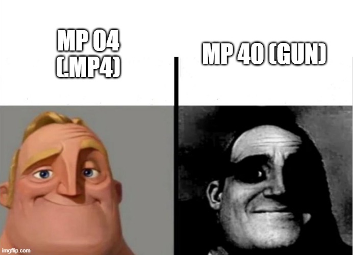 MP04 and MP40 | MP 40 (GUN); MP 04 (.MP4) | image tagged in teacher's copy | made w/ Imgflip meme maker