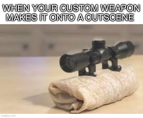 Who else once experienced this? | WHEN YOUR CUSTOM WEAPON MAKES IT ONTO A CUTSCENE | image tagged in memes | made w/ Imgflip meme maker