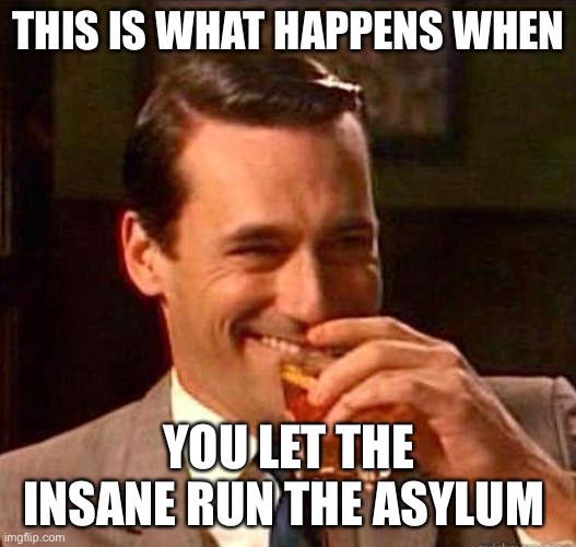 Mad Men | THIS IS WHAT HAPPENS WHEN YOU LET THE INSANE RUN THE ASYLUM | image tagged in mad men | made w/ Imgflip meme maker