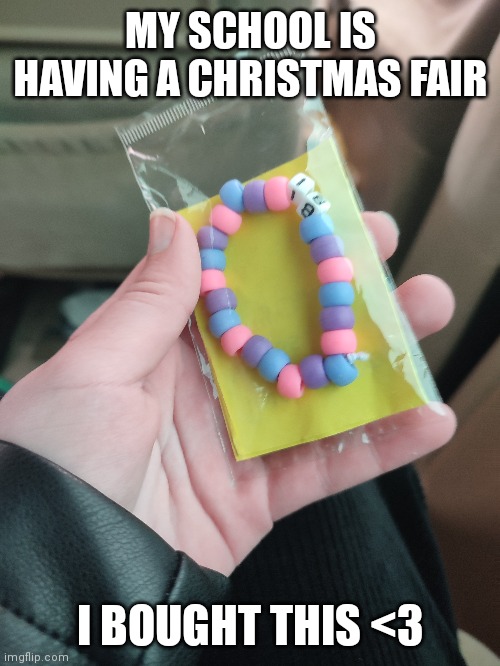 The person selling them was agender and lesbian, they were so nice | MY SCHOOL IS HAVING A CHRISTMAS FAIR; I BOUGHT THIS <3 | image tagged in bisexual | made w/ Imgflip meme maker