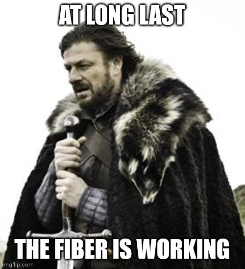2 days after Thanksgiving | AT LONG LAST; THE FIBER IS WORKING | image tagged in ned stark | made w/ Imgflip meme maker