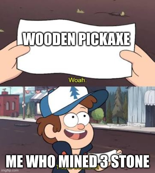 Wow This Is Useless | WOODEN PICKAXE; ME WHO MINED 3 STONE | image tagged in wow this is useless | made w/ Imgflip meme maker