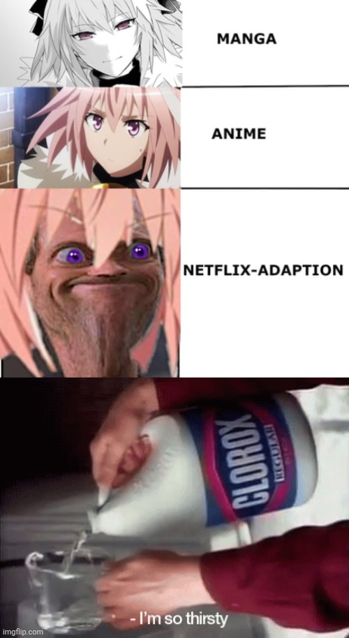 Suck it down | image tagged in astolfo,netflix adaptation,drink bleach,but why why would you do that | made w/ Imgflip meme maker