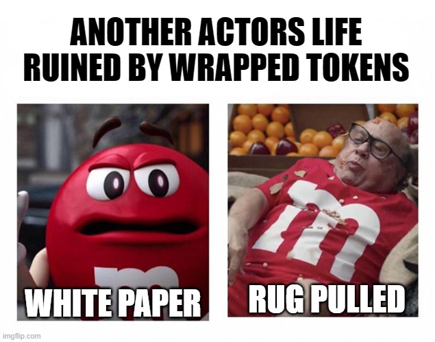Crypto Life In Two Parts | ANOTHER ACTORS LIFE RUINED BY WRAPPED TOKENS; RUG PULLED; WHITE PAPER | image tagged in funny,cryptocurrency,rug pulled,stock market,tokenomics | made w/ Imgflip meme maker