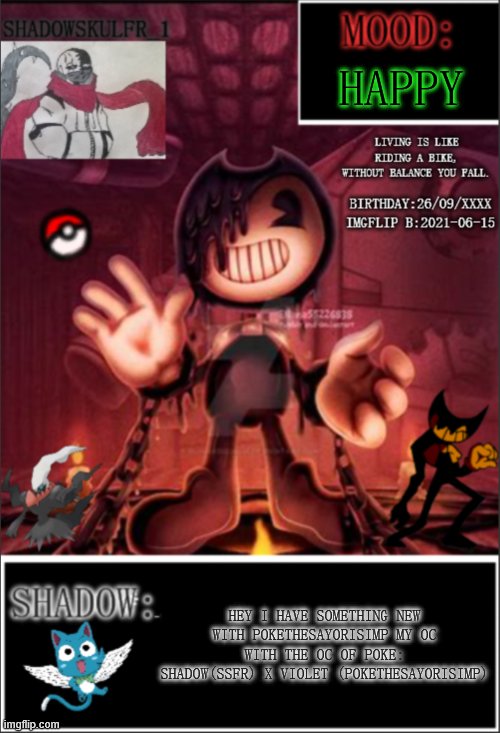 Shadow+Violet :3 | HAPPY; HEY I HAVE SOMETHING NEW WITH POKETHESAYORISIMP MY OC WITH THE OC OF POKE:
SHADOW(SSFR) X VIOLET (POKETHESAYORISIMP) | image tagged in ssfr official temp | made w/ Imgflip meme maker