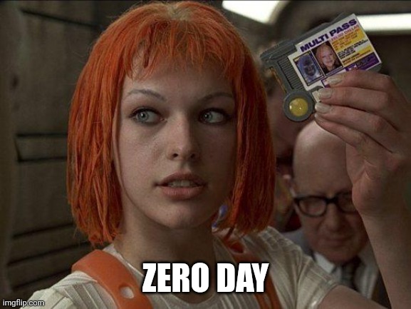 Zero day | ZERO DAY | image tagged in leeloo multipass 5th element | made w/ Imgflip meme maker