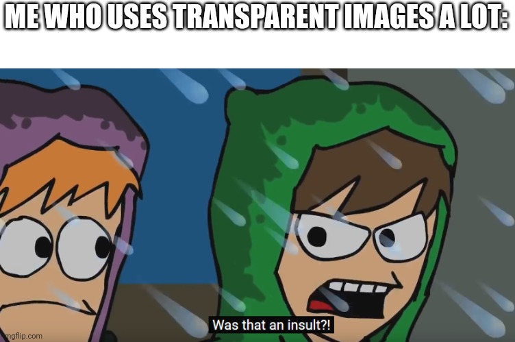 was that an insult? | ME WHO USES TRANSPARENT IMAGES A LOT: | image tagged in was that an insult | made w/ Imgflip meme maker