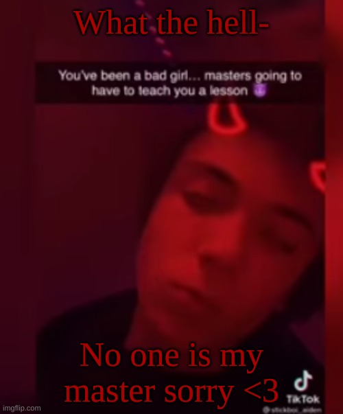 What the hell-; No one is my master sorry <3 | made w/ Imgflip meme maker