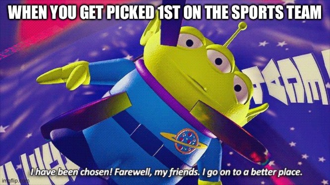 Farewell my friends | WHEN YOU GET PICKED 1ST ON THE SPORTS TEAM | image tagged in farewell my friends | made w/ Imgflip meme maker