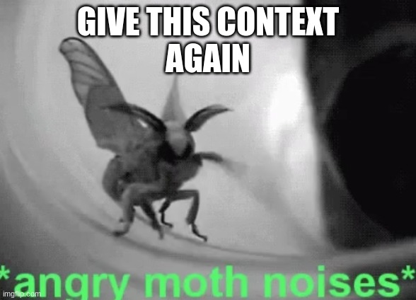 Angry Moth Noises | GIVE THIS CONTEXT
AGAIN | image tagged in angry moth noises | made w/ Imgflip meme maker