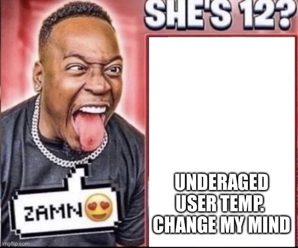 I’m 14 so- | UNDERAGED USER TEMP.  CHANGE MY MIND | image tagged in zamn | made w/ Imgflip meme maker