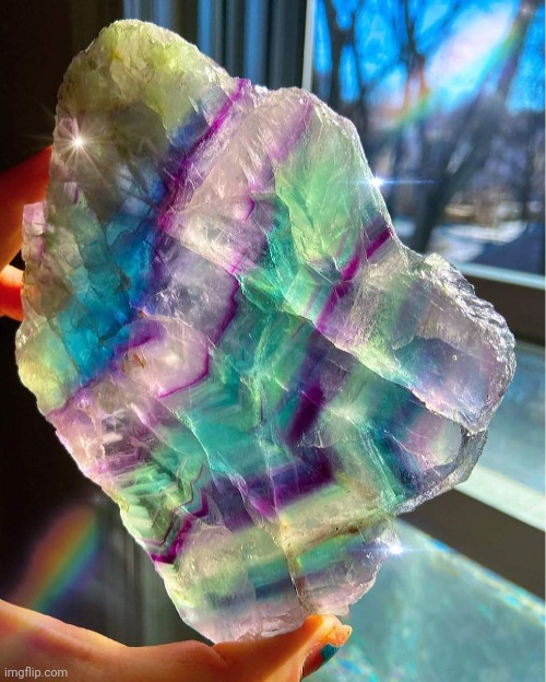 Natural Rainbow FluoritePhoto credit: EmbodiedGems | image tagged in colorful,rocks,rainbow,colors,awesome,geology | made w/ Imgflip meme maker