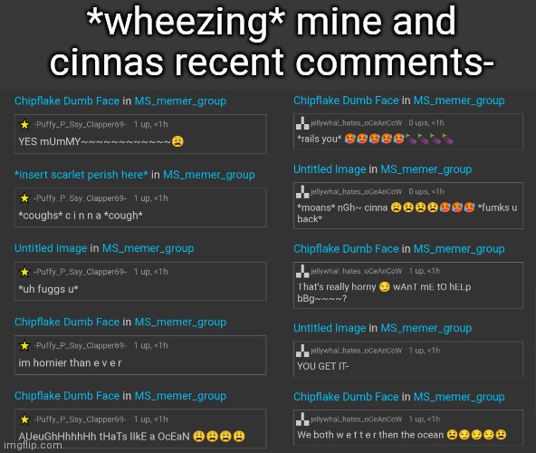 they match *wheeze* | *wheezing* mine and cinnas recent comments- | made w/ Imgflip meme maker