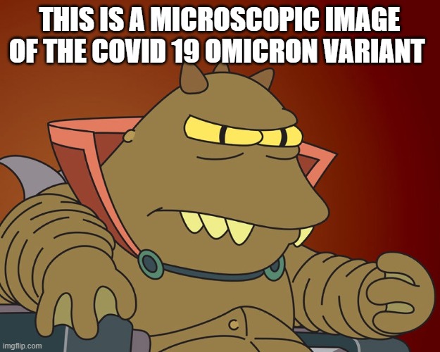 RULER OF PLANET OMICRON PERSEI 8 | THIS IS A MICROSCOPIC IMAGE OF THE COVID 19 OMICRON VARIANT | image tagged in futurama,funny memes,politics lol,stupid liberals | made w/ Imgflip meme maker