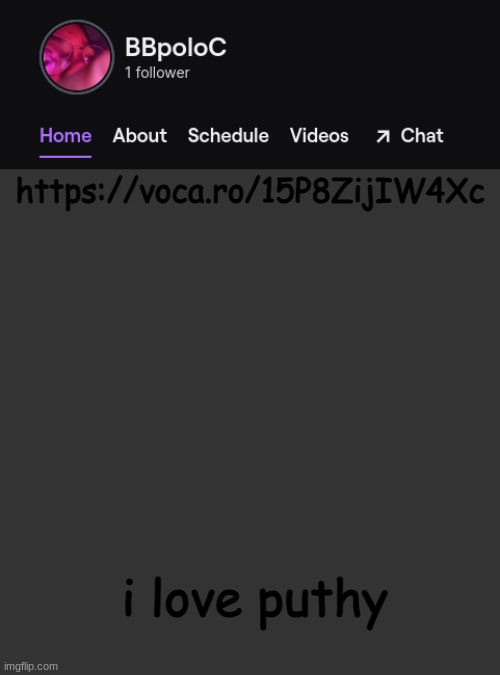 Twitch template | https://voca.ro/15P8ZijIW4Xc; i love puthy | image tagged in twitch template | made w/ Imgflip meme maker