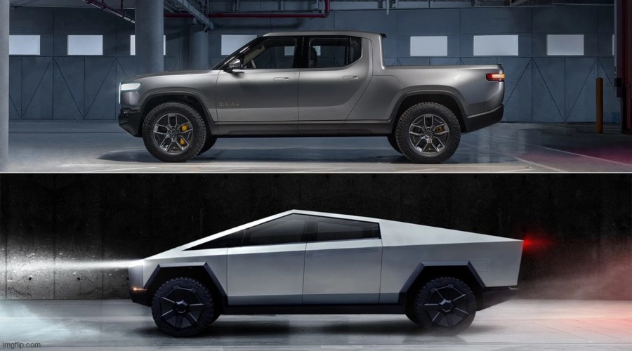 Rivian R1T VS Tesla cyber-"truck" | made w/ Imgflip meme maker