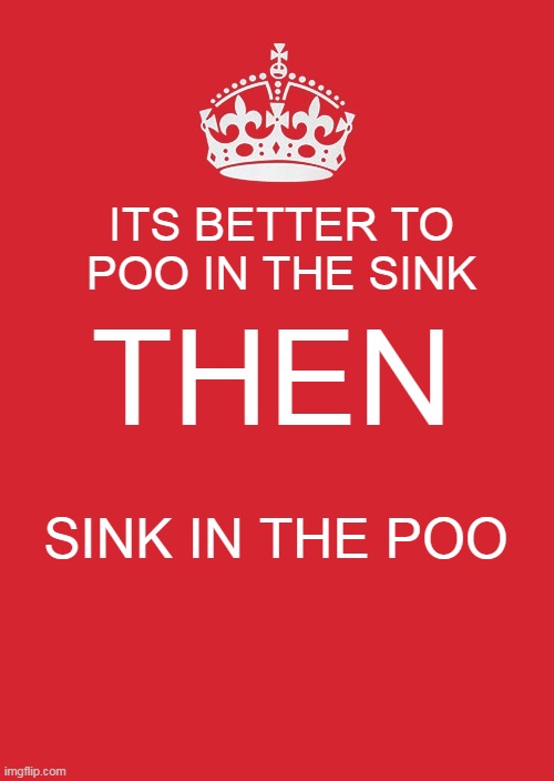 Keep Calm And Carry On Red | ITS BETTER TO POO IN THE SINK; THEN; SINK IN THE POO | image tagged in memes,keep calm and carry on red | made w/ Imgflip meme maker