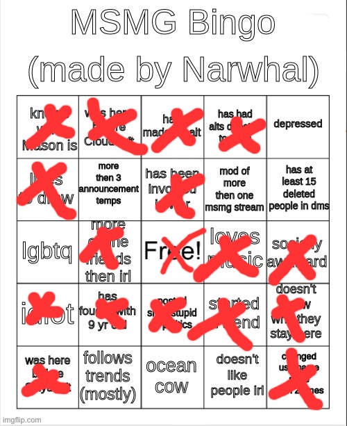 I believe I have a bingo | image tagged in msmg bingo | made w/ Imgflip meme maker