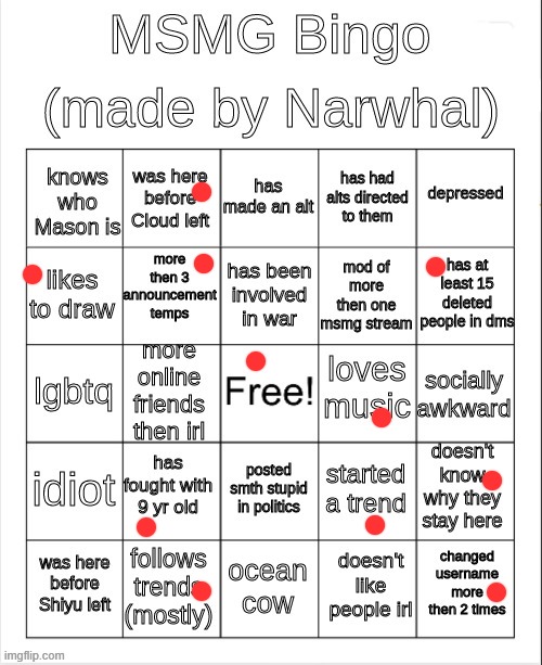 msmg bingo | image tagged in msmg bingo | made w/ Imgflip meme maker