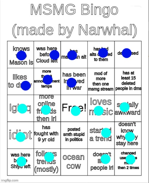 msmg bingo | image tagged in msmg bingo | made w/ Imgflip meme maker