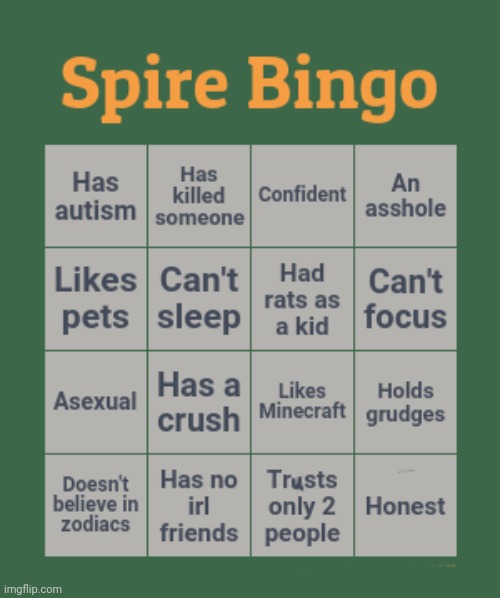 Spire bingo | image tagged in spire bingo | made w/ Imgflip meme maker