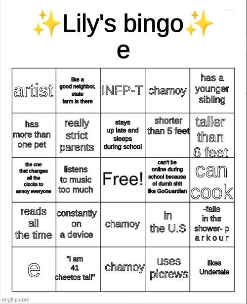 gn for real | image tagged in lily's bingo | made w/ Imgflip meme maker