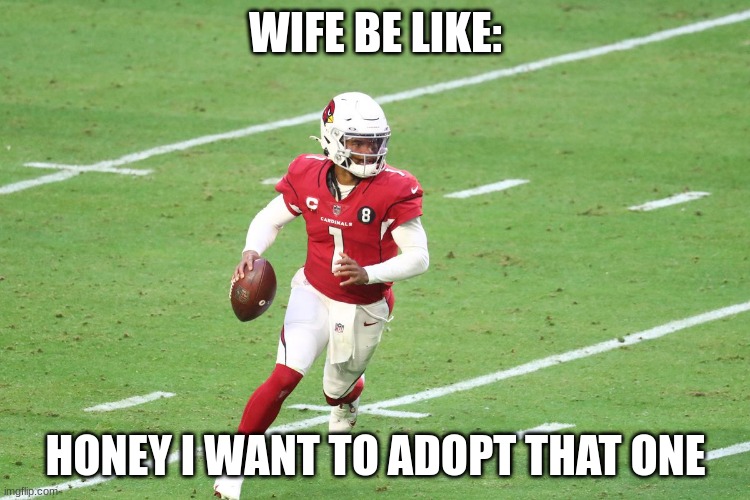 Only NFL fans will get it | WIFE BE LIKE:; HONEY I WANT TO ADOPT THAT ONE | image tagged in kyler murray,football,sports | made w/ Imgflip meme maker