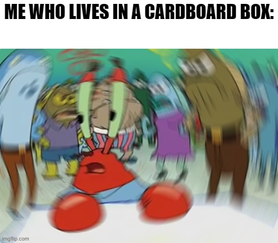Mr Krabs Blur Meme Meme | ME WHO LIVES IN A CARDBOARD BOX: | image tagged in memes,mr krabs blur meme | made w/ Imgflip meme maker