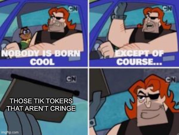 no one is born cool except | THOSE TIK TOKERS THAT AREN’T CRINGE | image tagged in no one is born cool except,tiktok sucks | made w/ Imgflip meme maker