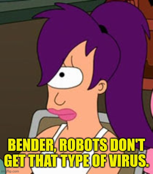 BENDER, ROBOTS DON'T GET THAT TYPE OF VIRUS. | made w/ Imgflip meme maker