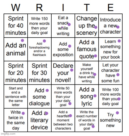 "Some dialogue" yeah, let's call it that -- whatever it takes to get to 50k! | image tagged in nanowrimo,writing,bingo | made w/ Imgflip meme maker