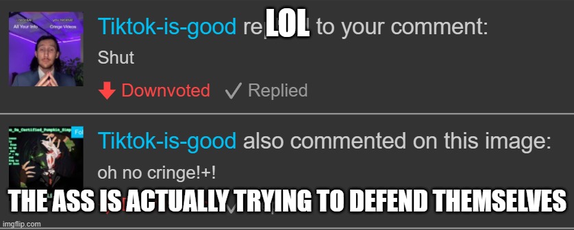 I think I accidently started a war- | LOL; THE ASS IS ACTUALLY TRYING TO DEFEND THEMSELVES | made w/ Imgflip meme maker