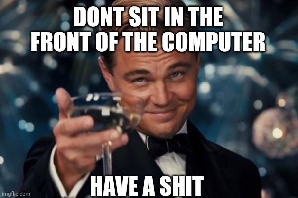 Hmm... | DONT SIT IN THE FRONT OF THE COMPUTER; HAVE A SHIT | image tagged in memes,leonardo dicaprio cheers | made w/ Imgflip meme maker