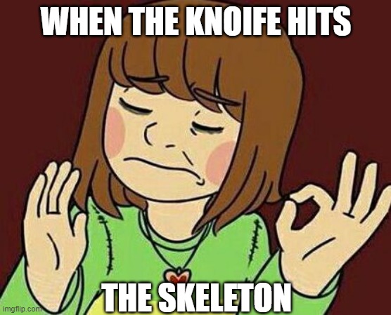 genocide run in a nutshell |  WHEN THE KNOIFE HITS; THE SKELETON | image tagged in chara when you,undertale | made w/ Imgflip meme maker