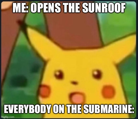 Surprised Pikachu | ME: OPENS THE SUNROOF; EVERYBODY ON THE SUBMARINE: | image tagged in surprised pikachu | made w/ Imgflip meme maker
