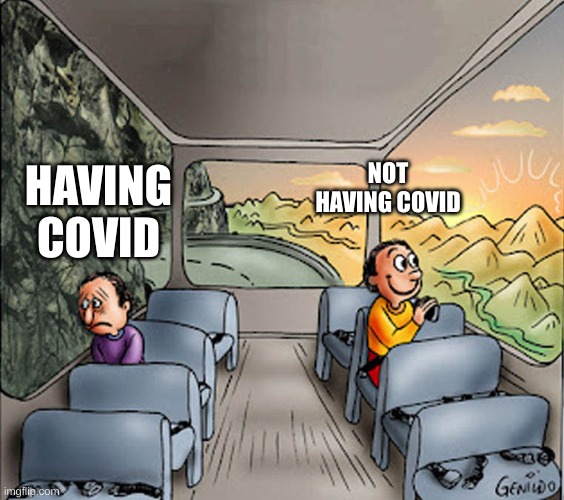 Two guys on a bus | NOT HAVING COVID; HAVING COVID | image tagged in two guys on a bus | made w/ Imgflip meme maker