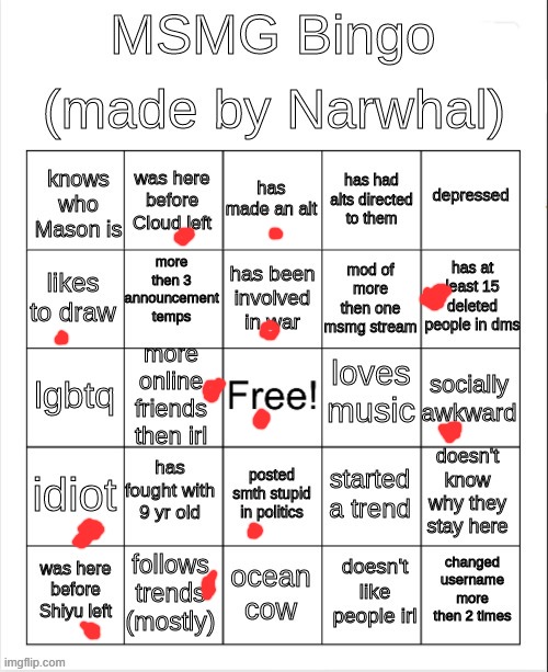 msmg bingo | image tagged in msmg bingo | made w/ Imgflip meme maker