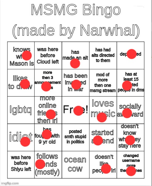 msmg bingo | image tagged in msmg bingo | made w/ Imgflip meme maker