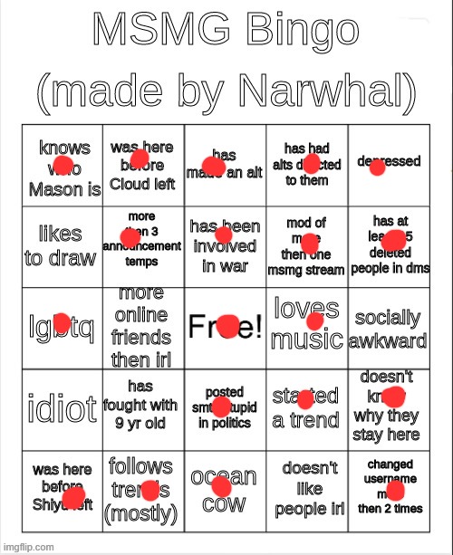 msmg bingo | image tagged in msmg bingo | made w/ Imgflip meme maker