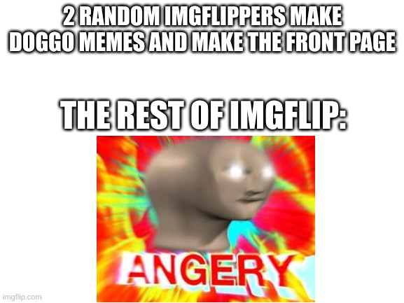 Angery | 2 RANDOM IMGFLIPPERS MAKE DOGGO MEMES AND MAKE THE FRONT PAGE; THE REST OF IMGFLIP: | made w/ Imgflip meme maker